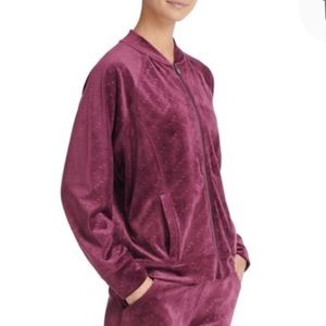 NEW DKNY Sport Velour Logo Print Zip Front Athletic Jacket, Size Large, Purple